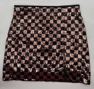 Blu Pepper Sequin Skirt Size M Checkered Rose Gold Black Mini Slit